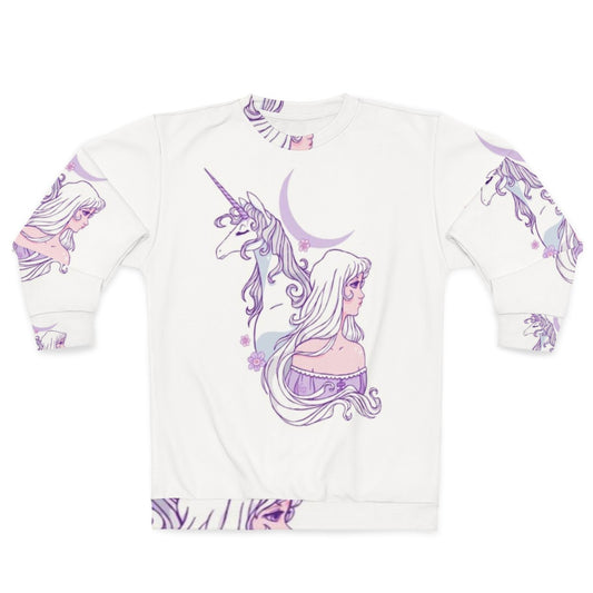 The Last Unicorn fantasy anime character on a cozy sweatshirt