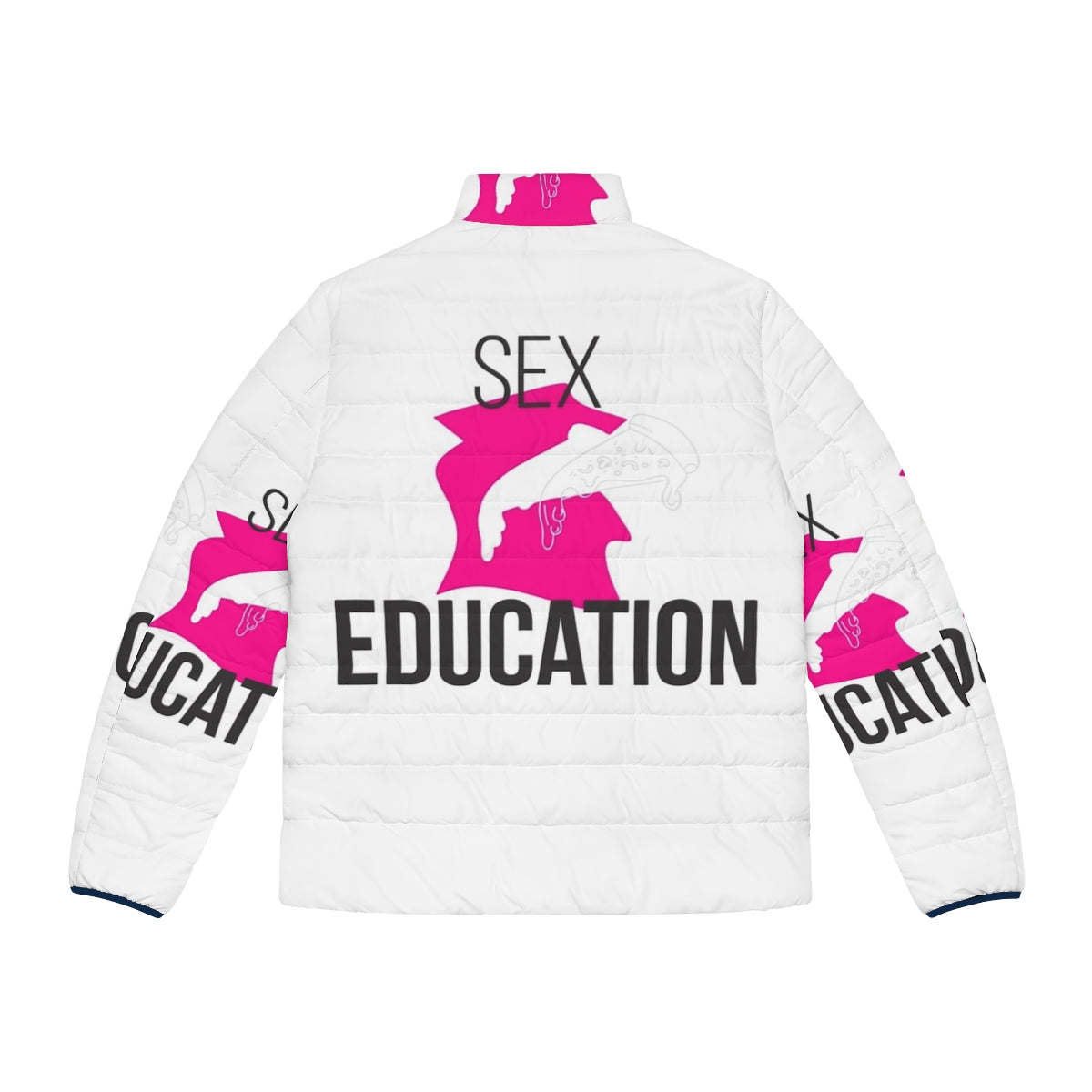 Sex Education Netflix Puffer Jacket with show logo and character designs - Back