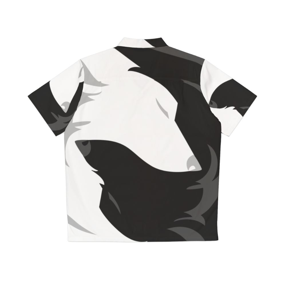 Cozy wolf love themed white and black Hawaiian shirt - Back