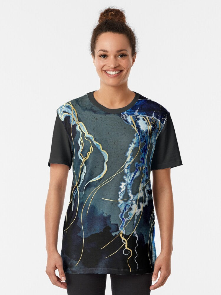 Metallic ocean abstract art graphic design on a t-shirt - Women