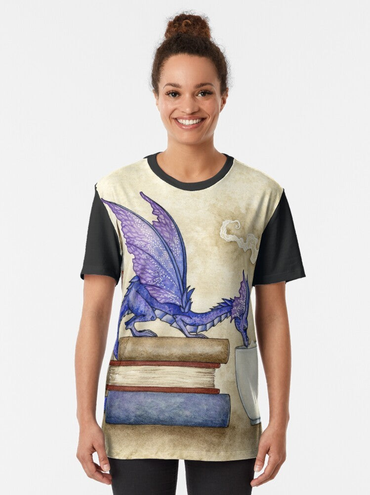 Fantasy book lover graphic t-shirt with dragon and fairy design - Women