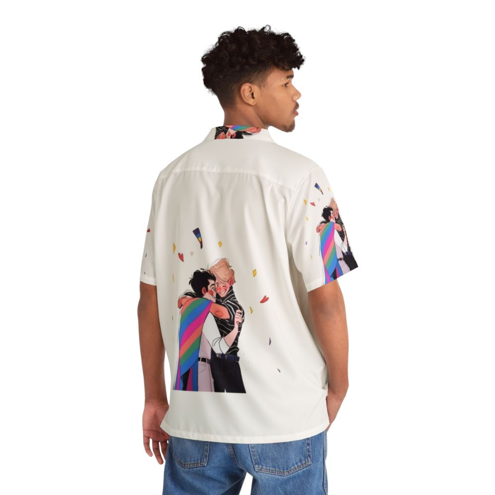 Bisexual pride Hawaiian shirt featuring characters Nick and Charlie from the Netflix series Heartstopper - People Back