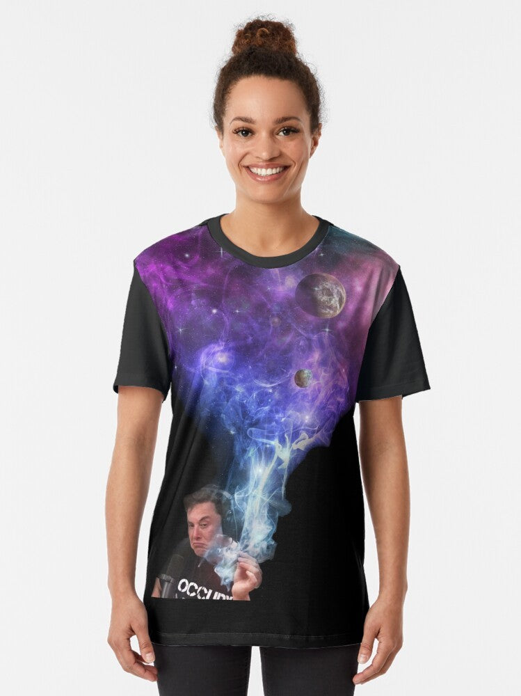 Elon Musk Smoking Weed in Space Graphic T-Shirt - Women