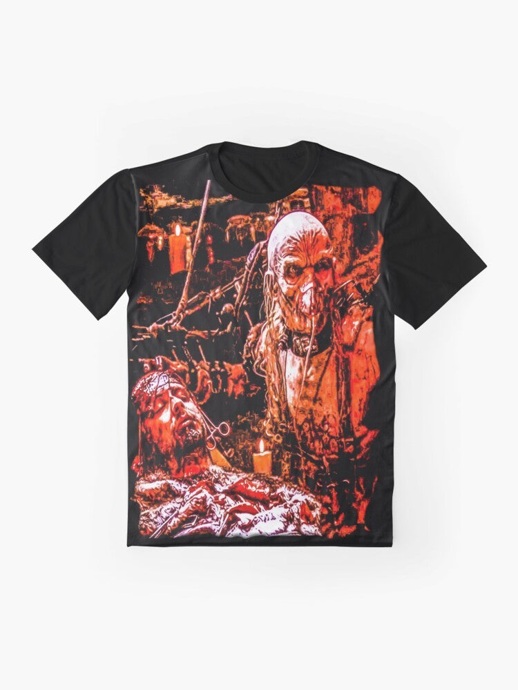 DR SATAN Horror Graphic T-Shirt, featuring a classic horror movie design - Flat lay