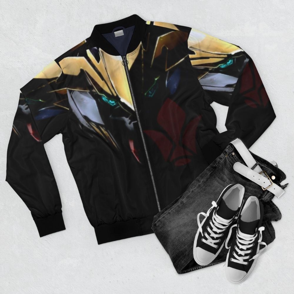 Iron Blooded Orphans Barbatos Tekkadan Logo Anime Bomber Jacket - Flat lay