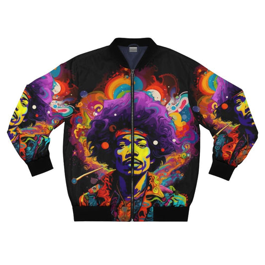 Jimi Hendrix inspired vintage bomber jacket with abstract psychedelic design