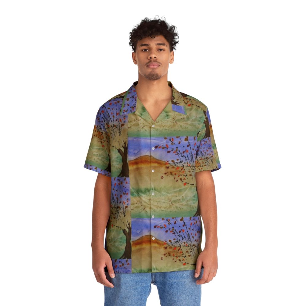 Nature-inspired Hawaiian shirt with autumn landscape - People Front