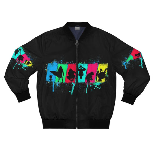 Spiderman-inspired bomber jacket with a neon spider silhouette design