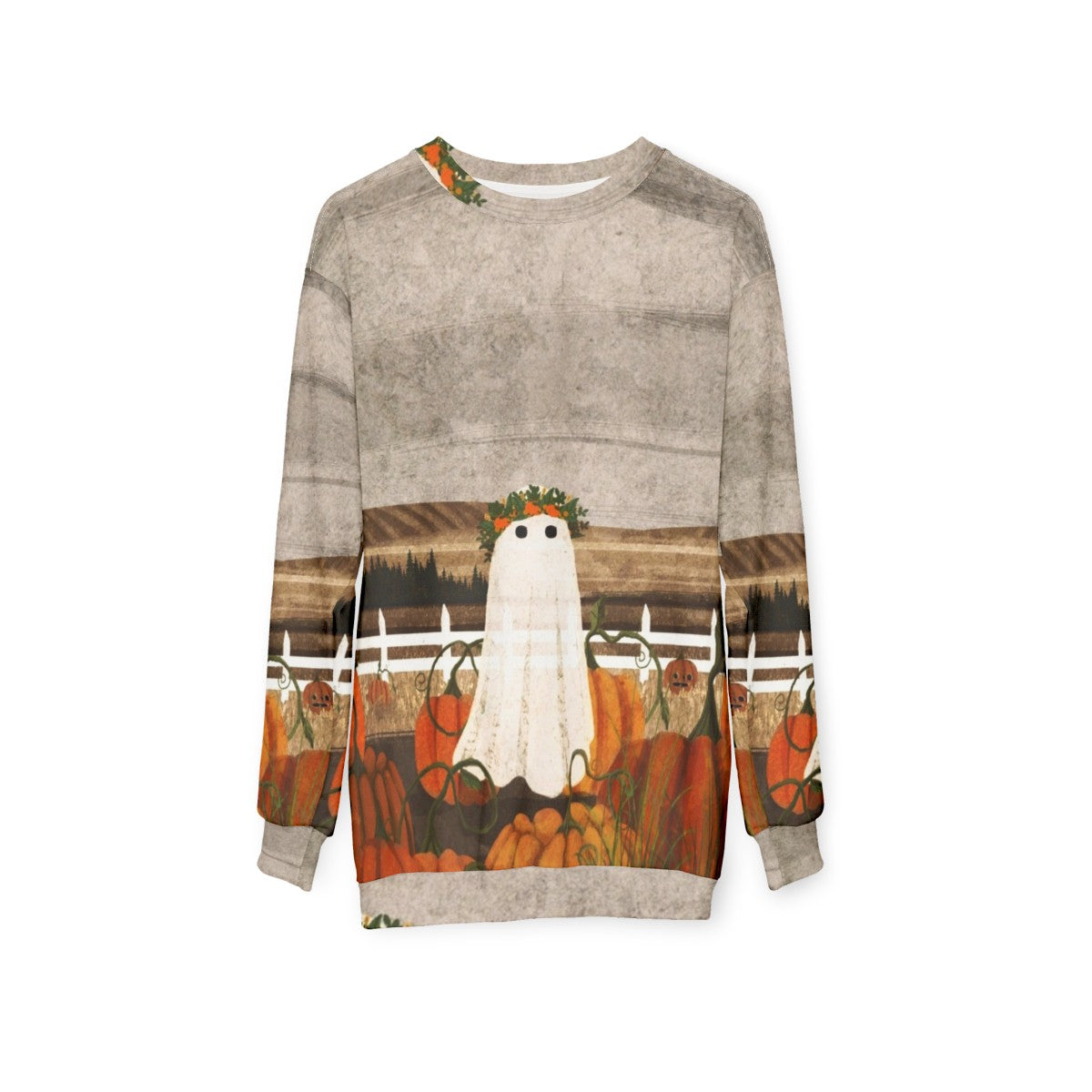 Vintage ghost in pumpkin patch sweatshirt - hanging