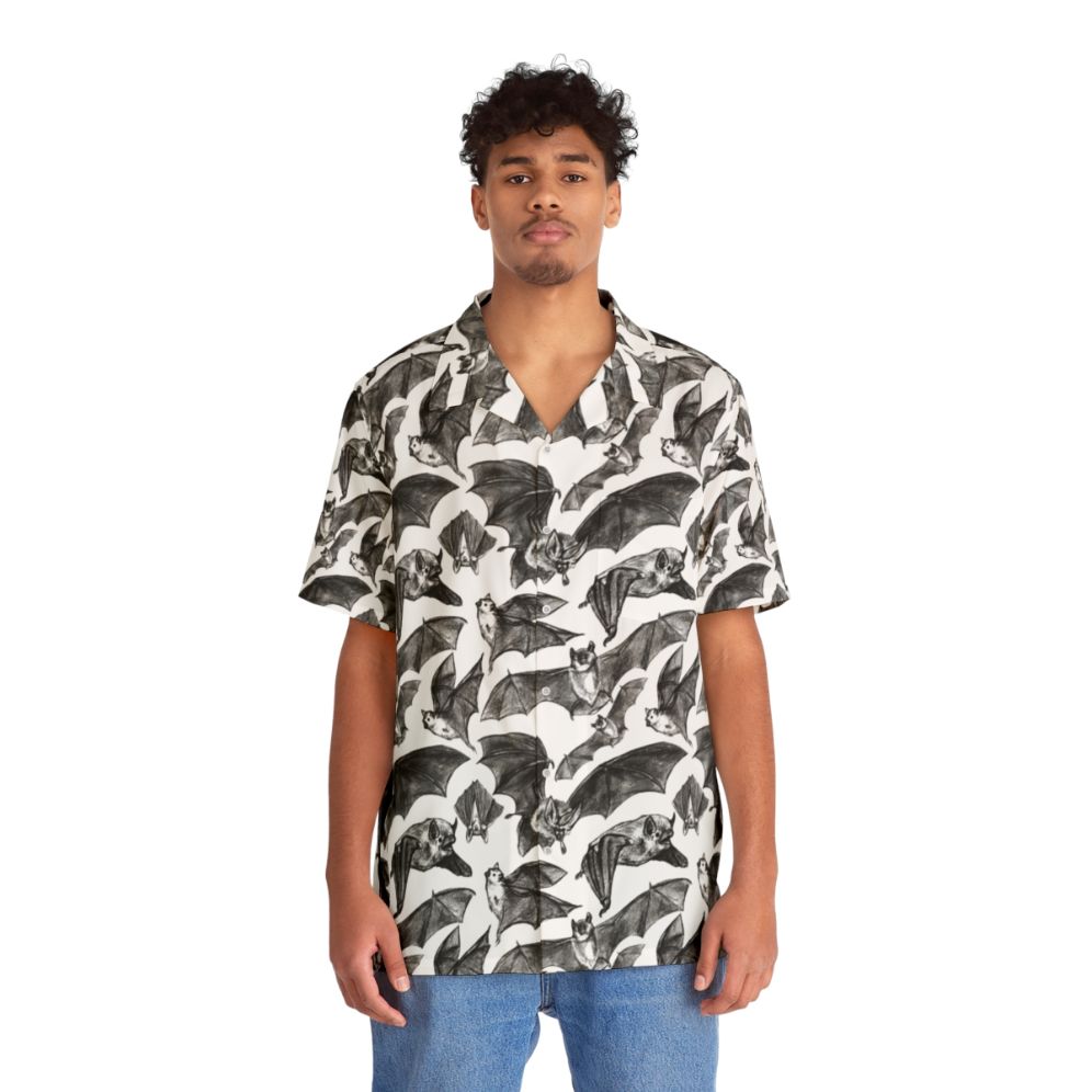 Bat pattern Hawaiian shirt with a spooky and tropical design - People Front