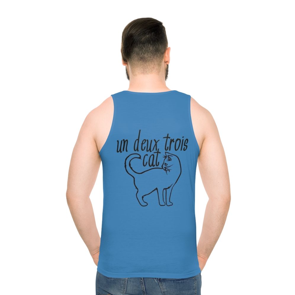 Unisex cat tank top with French text - men back