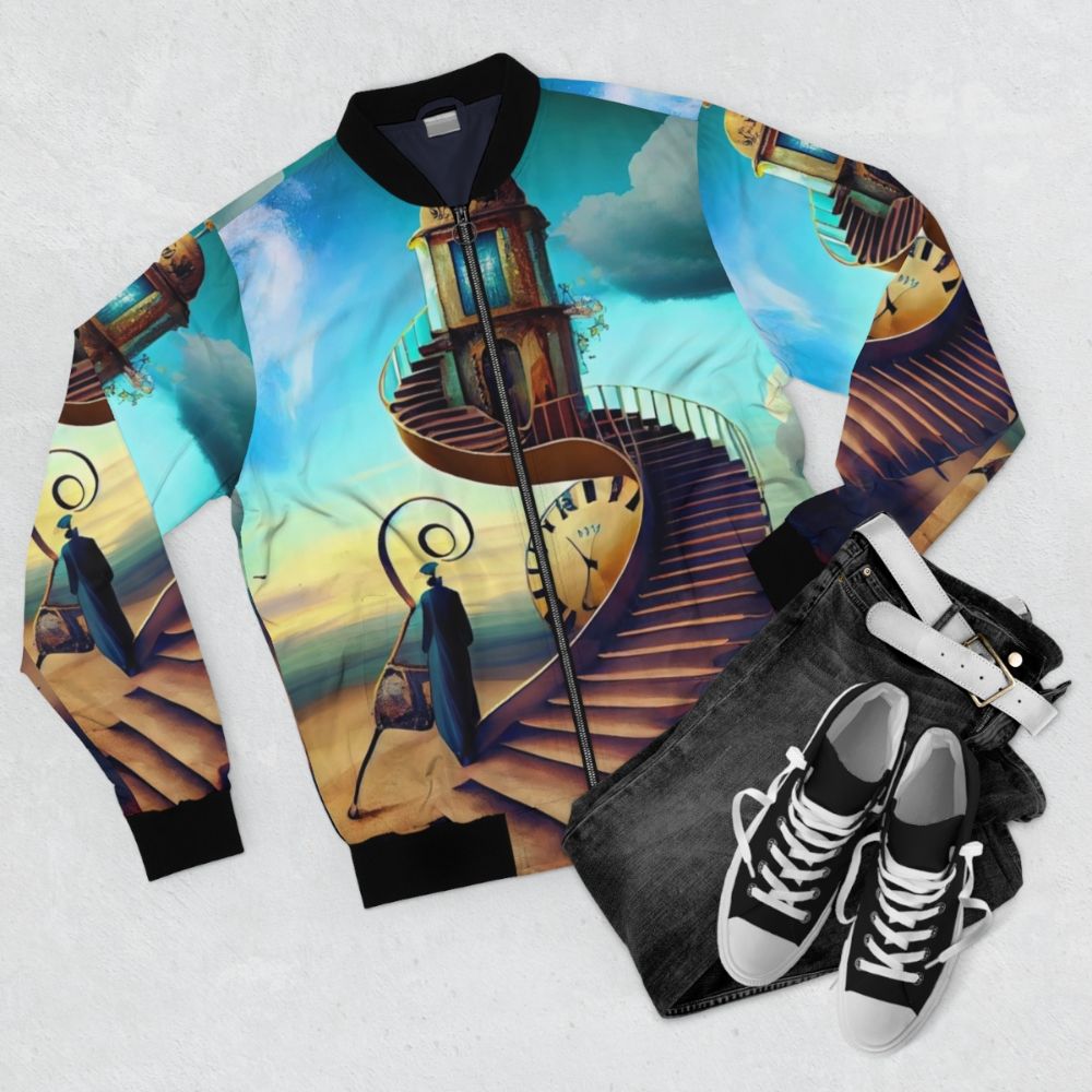 Dreams Series Salvador Dali Inspired Bomber Jacket - Flat lay