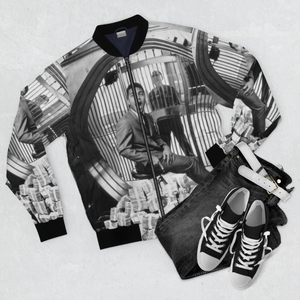 Muhammad Ali Inspired Boxer Bomber Jacket - Flat lay