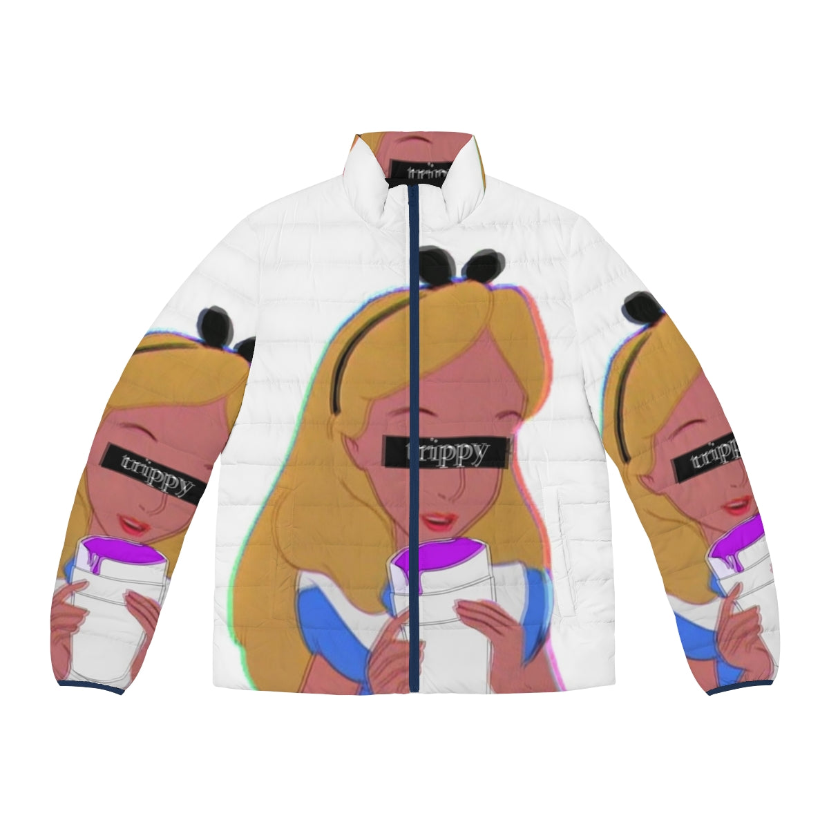 Trippy Alice Puffer Jacket - Psychedelic Alice in Wonderland-inspired outerwear