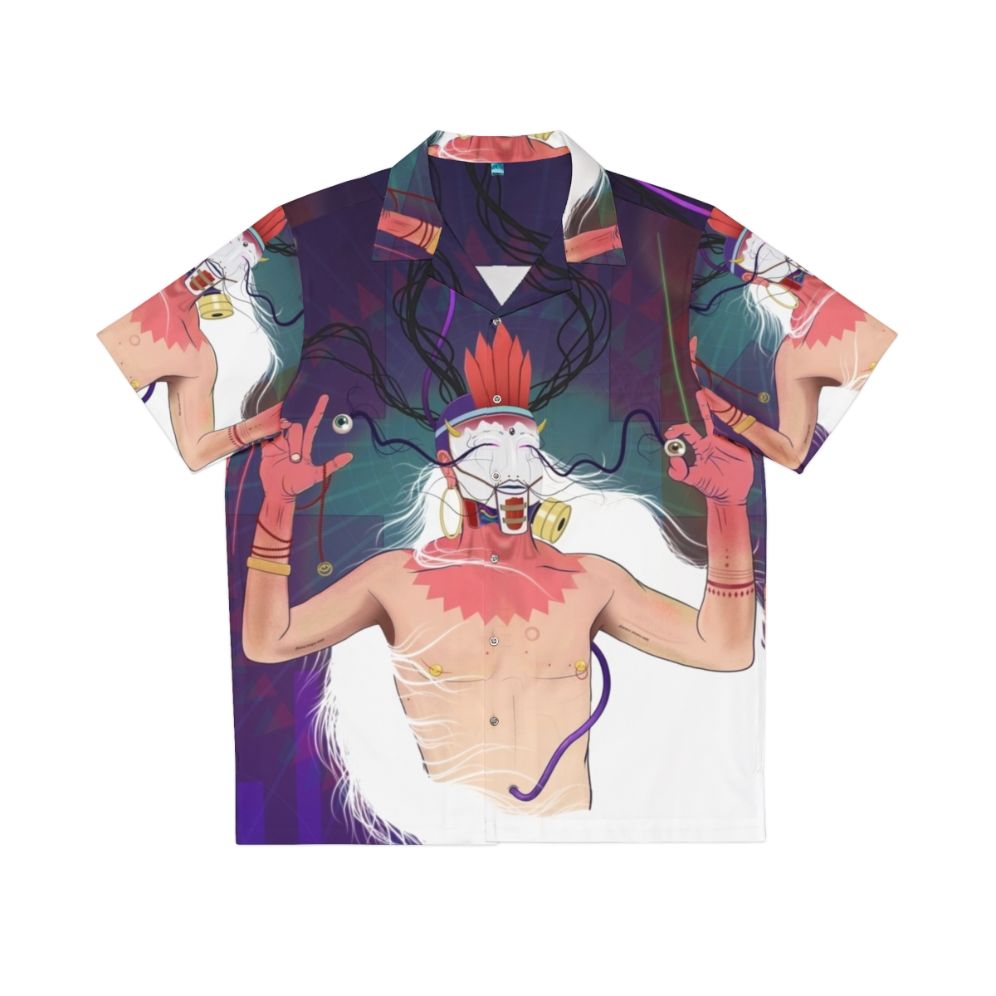 Silent Stare Modern Deity or The Man Hawaiian Shirt with Creepy Cyborg Deity Design