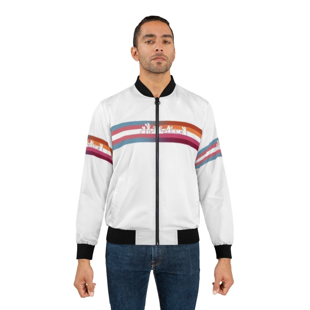 Trans Lesbian Pride Rabbits Bomber Jacket with Pride Flag and Cute Bunny Graphic - Lifestyle