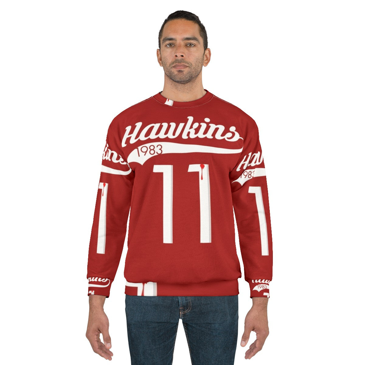 Hawkins High School 11 Sweatshirt featuring Eleven and Stranger Things 80s style - men