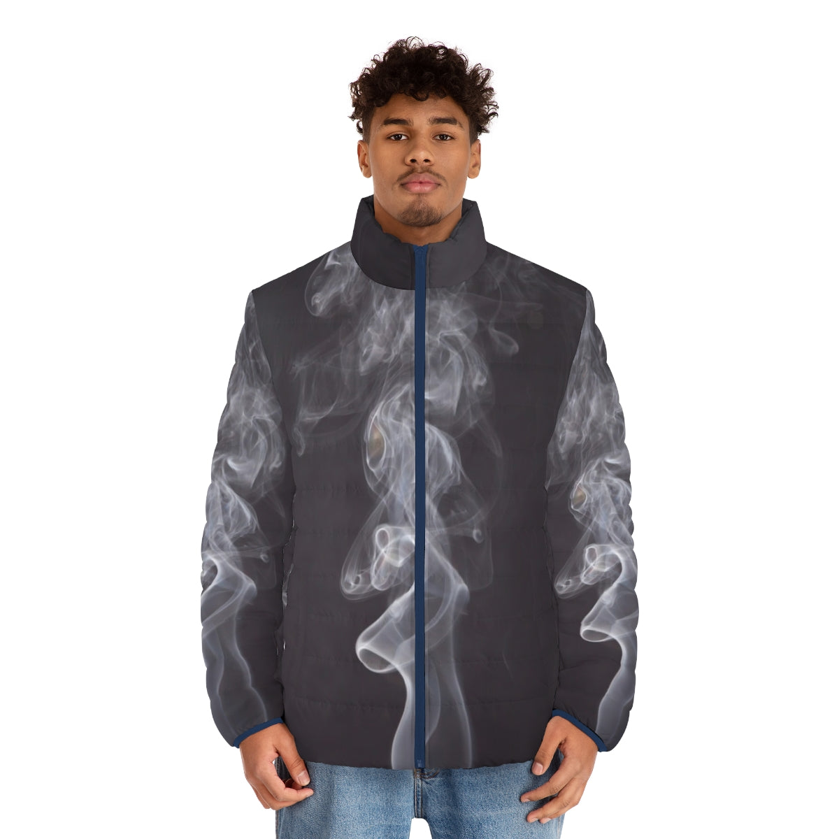 Smoke-patterned minimalist puffer jacket - men front