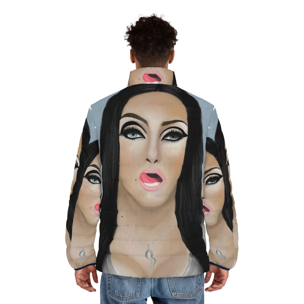 Michelle Visage wearing a stylish puffer jacket, a must-have item for any RuPaul's Drag Race fan - men back