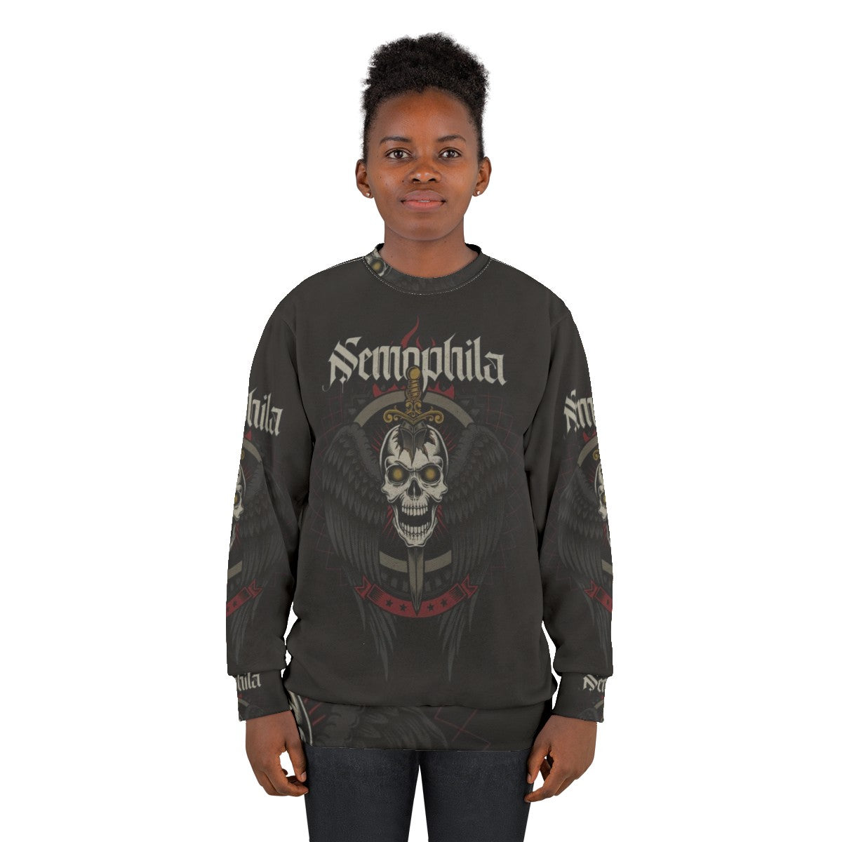 Heavy metal skull and wings design sweatshirt - women