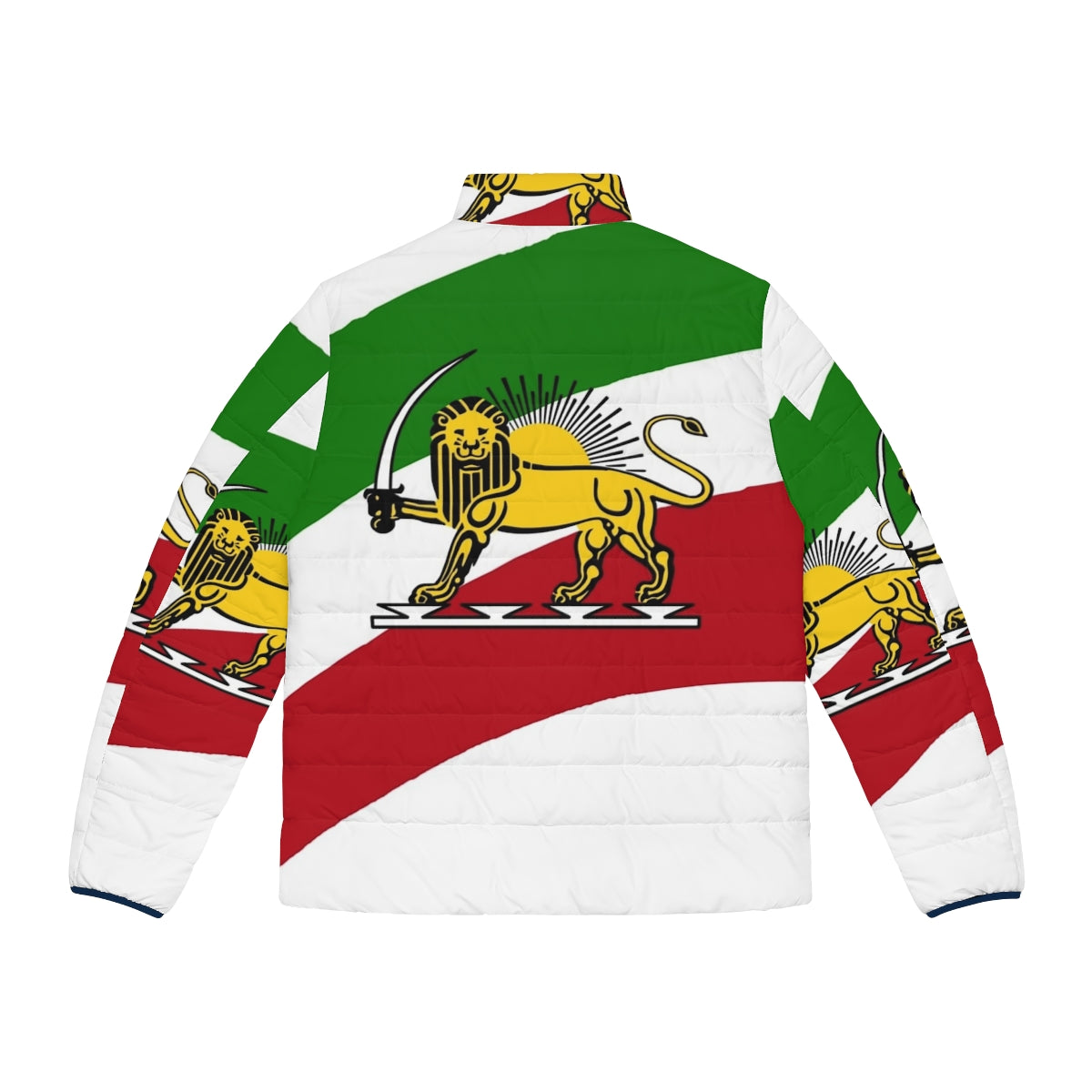 Puffer jacket with the Iran Pahlavi flag design featuring a lion and crown - Back