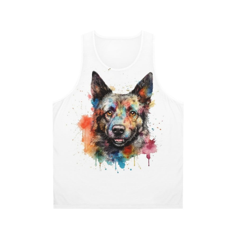 Hungarian Mudi dog watercolor painting on unisex tank top