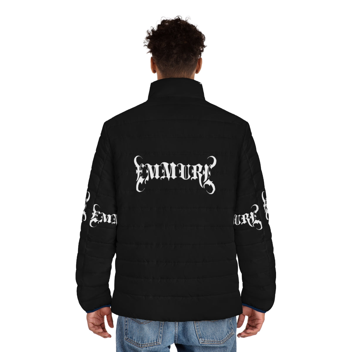 Emmure band logo on a classic puffer jacket - men back