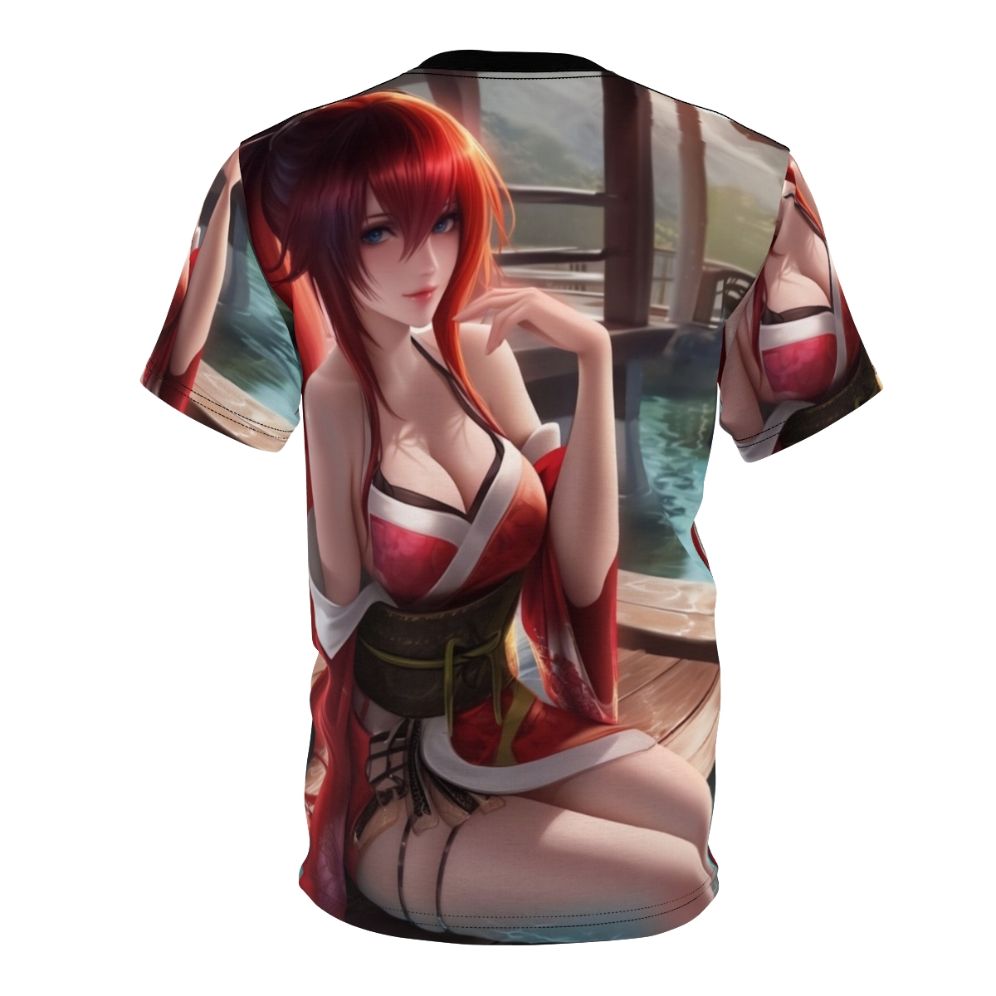 Anime girl Rias Gremory in a hot spring t-shirt design - Back