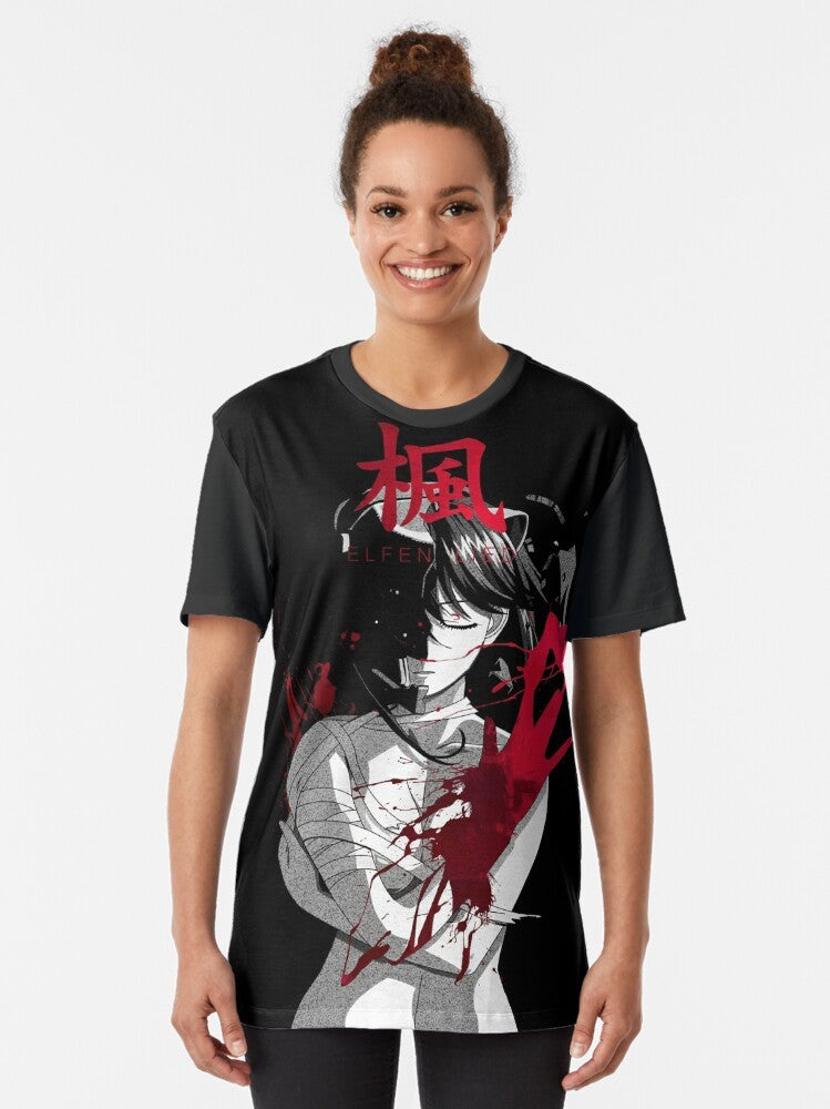 Queen graphic t-shirt with anime-inspired diclonius, lucy, nyu, kaede, nana from Elfen Lied - Women