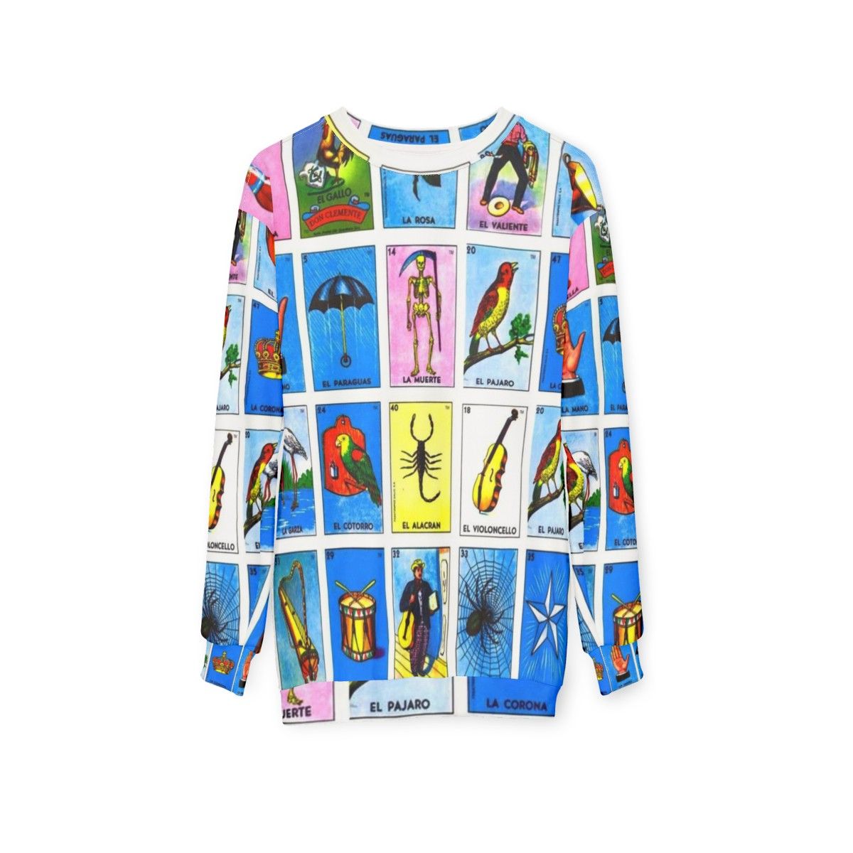 Mexican Lottery Bingo Sweatshirt with Mexican Cultural Symbols - hanging