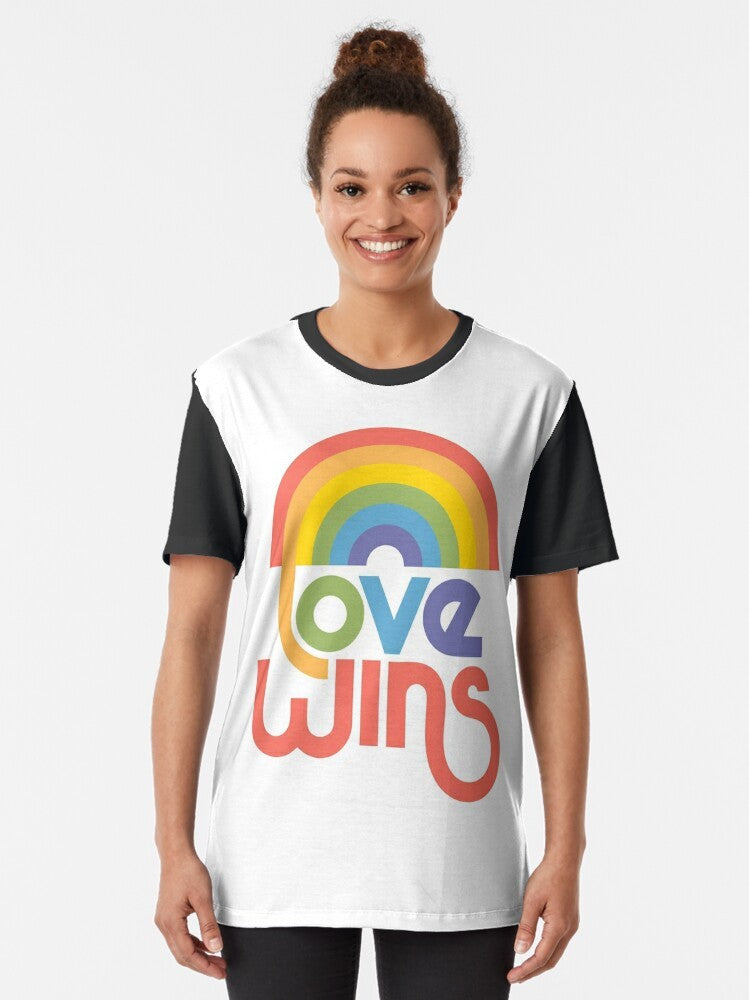 Love Wins LGBTQ Pride Graphic T-Shirt with rainbow colors - Women