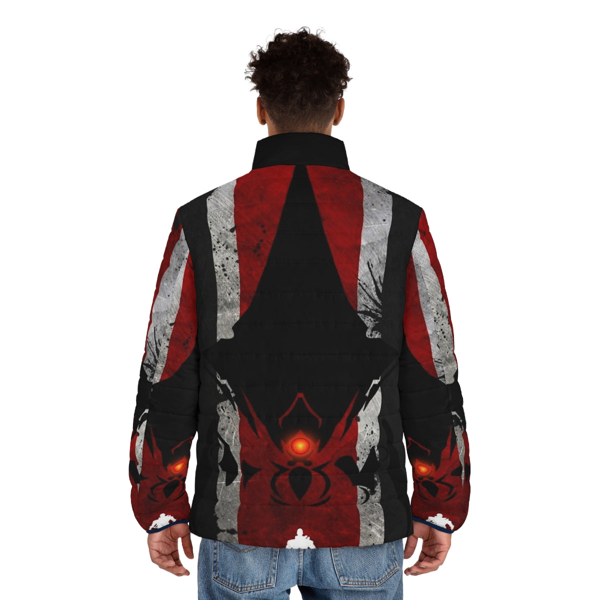 Mass Effect Commander Shepard Puffer Jacket with sci-fi and military design - men back