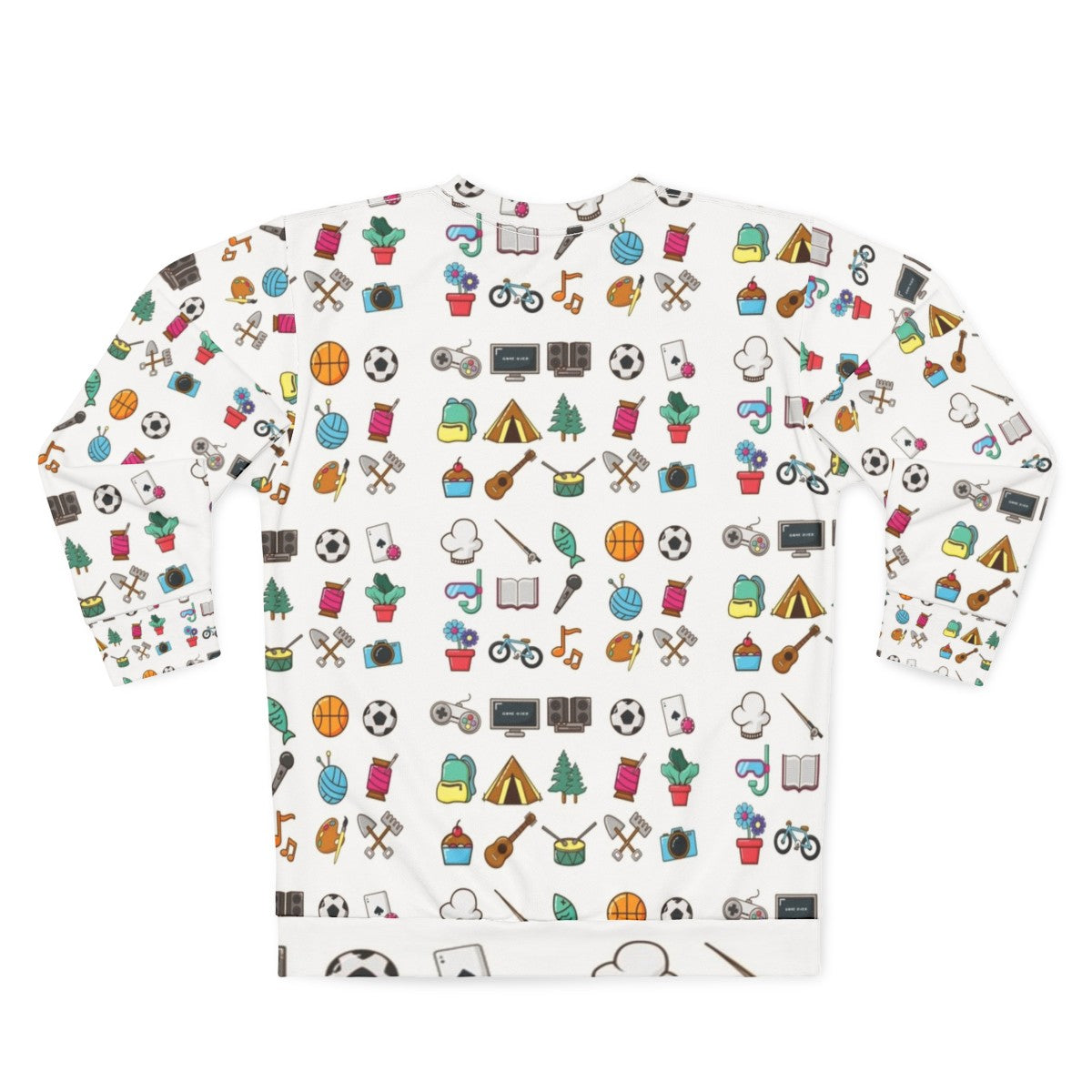 Hobbies Sticker Pack Sweatshirt featuring various hobby icons - Back