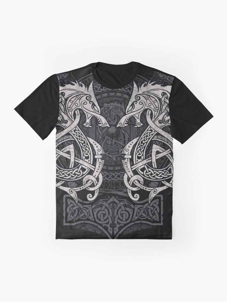 Norse mythology Fenrir wolf graphic t-shirt - Flat lay