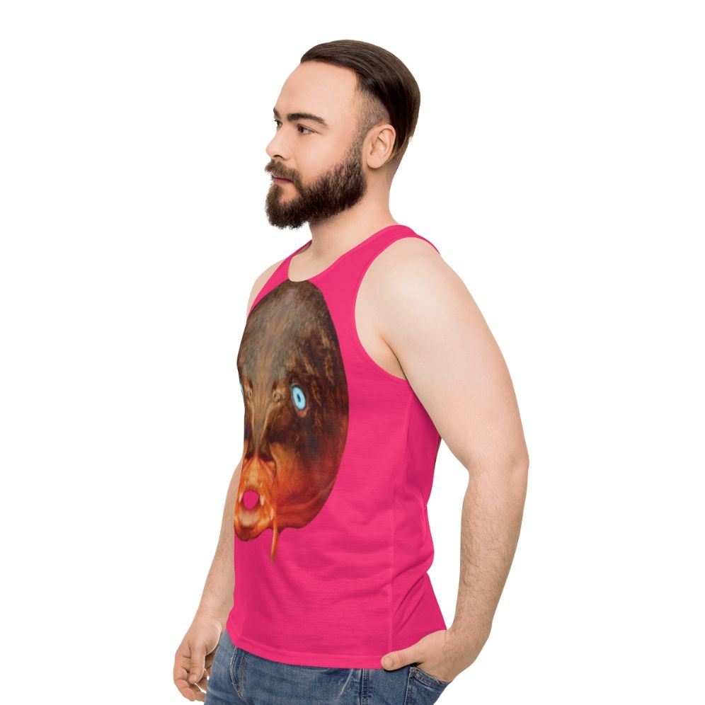 Unisex tank top featuring a surrealist "Trout Mask Replica" design - men side