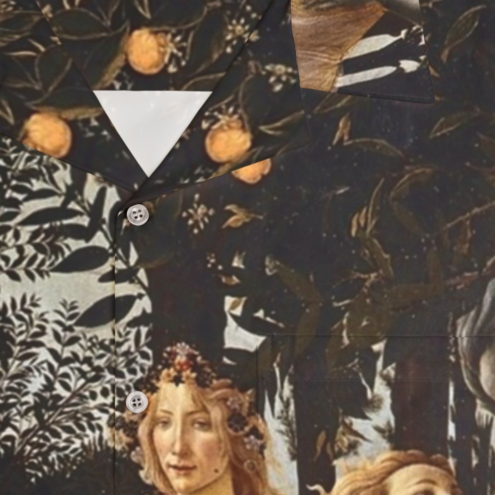 Botticelli's La Primavera Spring Hawaiian Shirt with floral, cupid, and romantic motifs - Detail