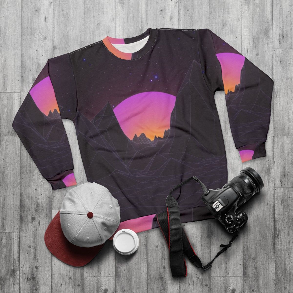 80s Retro Vaporwave Aesthetic Sweatshirt - flat lay