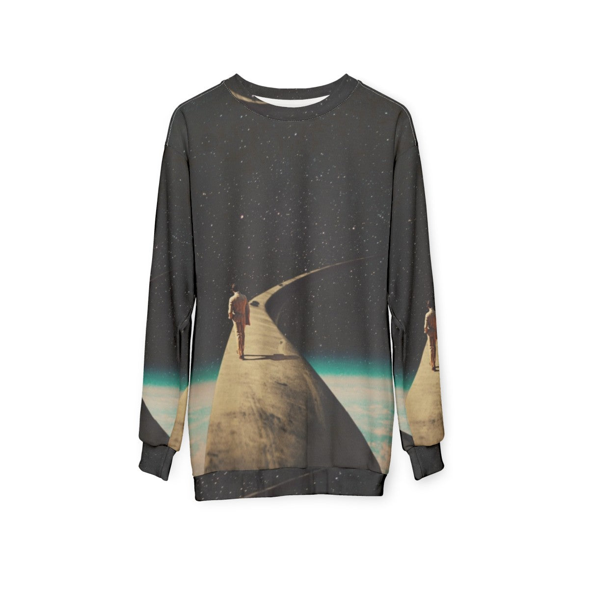 Vintage retro space sweatshirt with surreal graphic design - hanging