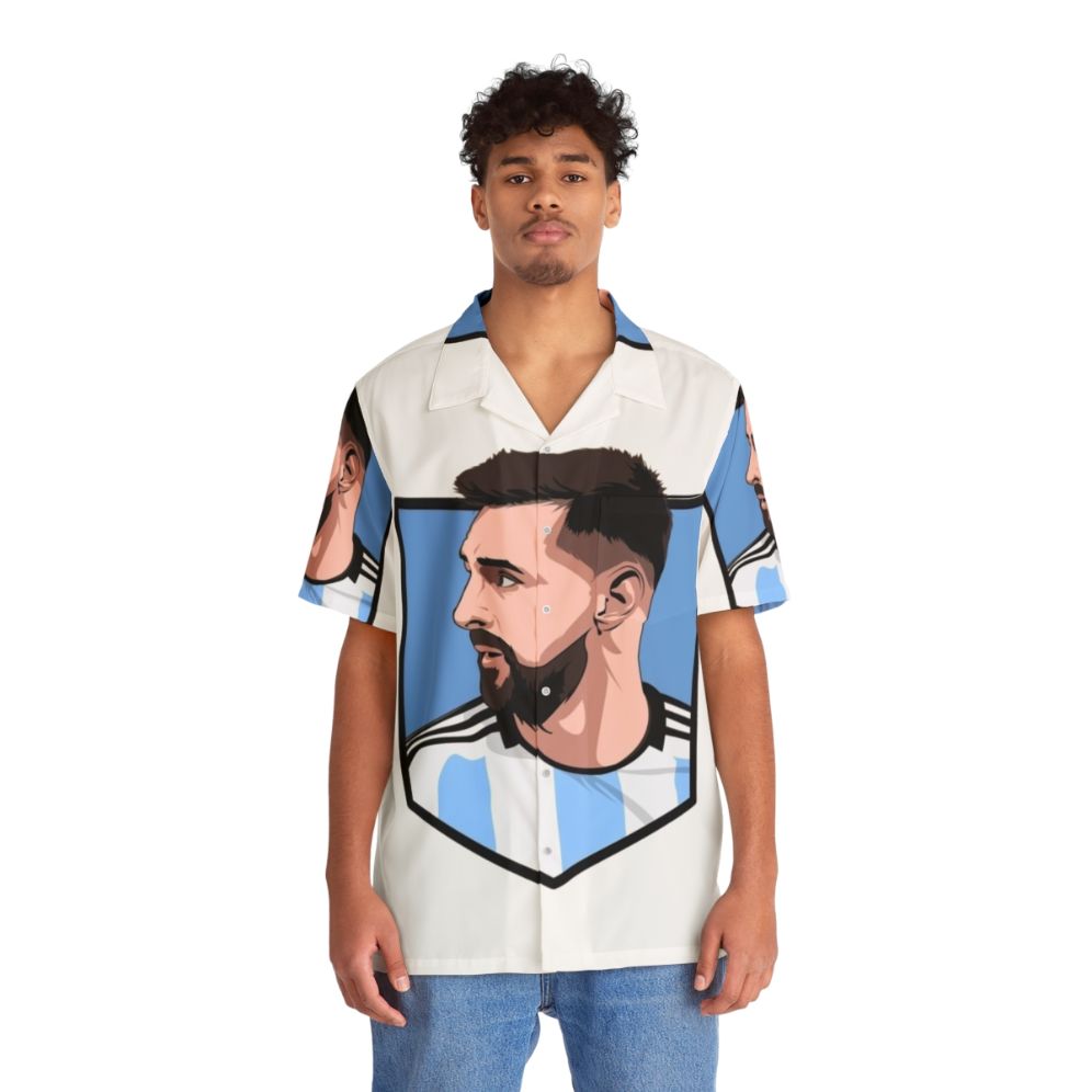 Lionel Messi 10 Argentina Soccer Jersey in Hawaii Shirt Design - People Front