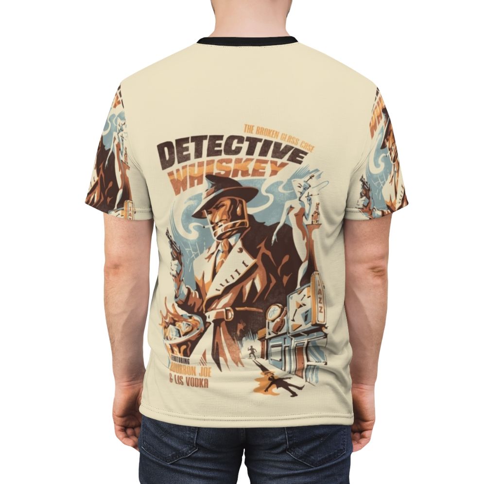 Vintage style t-shirt with detective and whiskey graphic - men back