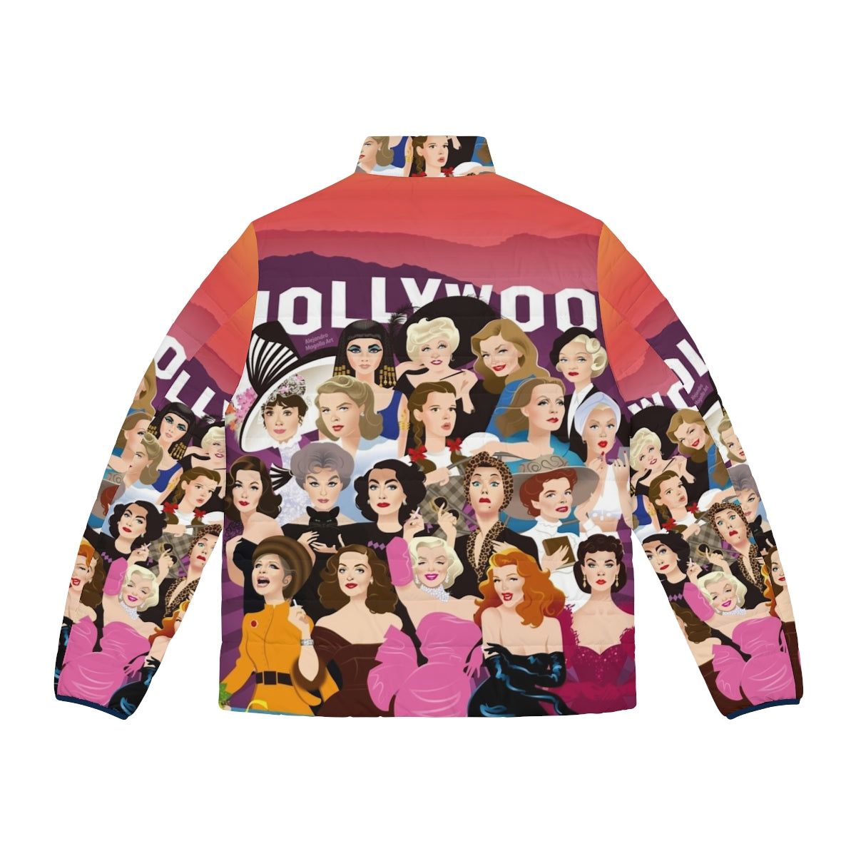 Luxurious puffer jacket with Alejandro Mogollo's Hollywood-inspired art - Back