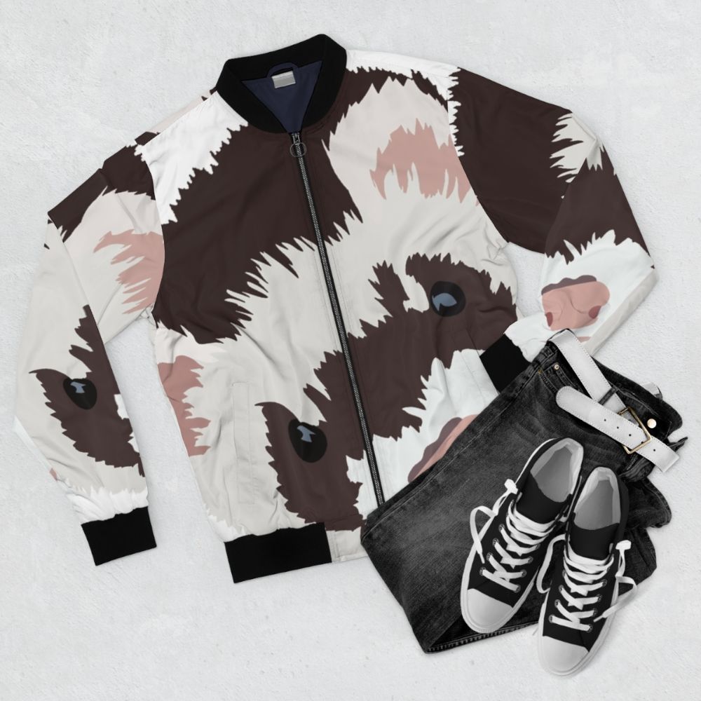 Ferret head printed on a bomber jacket - Flat lay