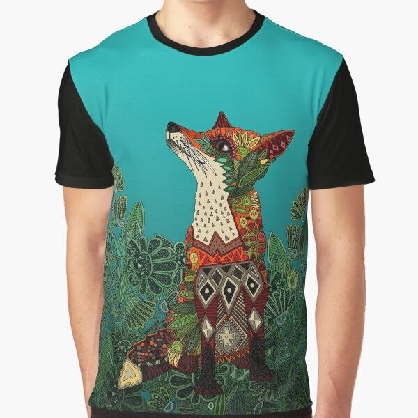 A floral fox graphic t-shirt featuring a colorful, botanical design with flowers, leaves, and a fox motif.