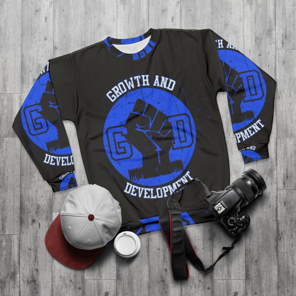 GD Sweatshirt with Black Culture and Urban Streetwear Design - flat lay