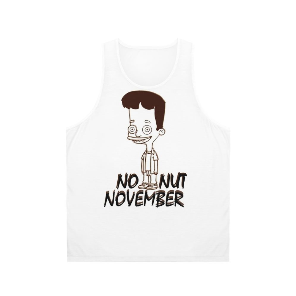 Unisex no nut november tank top with big mouth hormone monster design