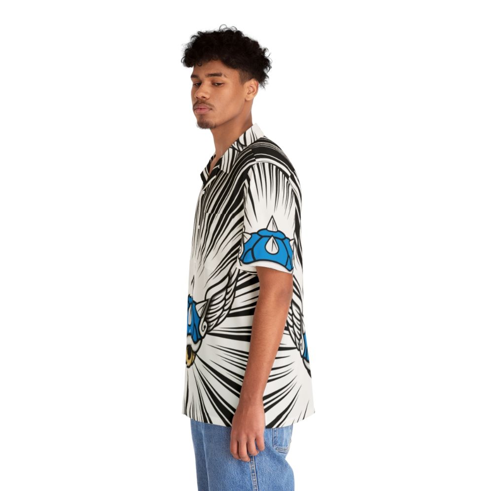 Blue Hawaiian shirt with Mario Kart inspired design - People Left