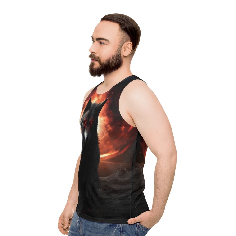 Satanic dog horror design unisex tank top - men side