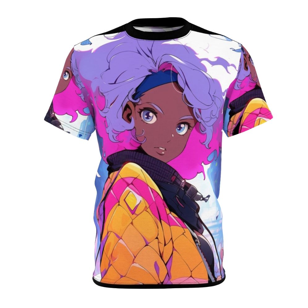 A high-quality graphic t-shirt with a lo-fi inspired design featuring a stylized girl silhouette in a relaxed, chill pose.