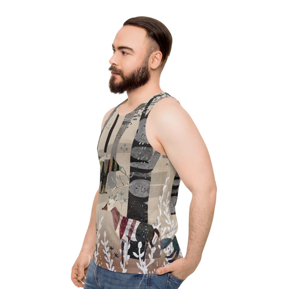 Watercolor forest animals unisex tank top - men side