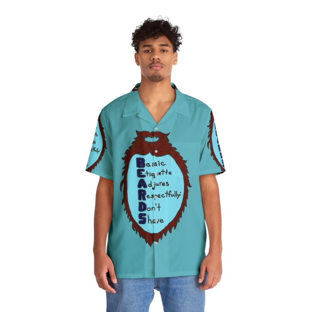 A Hawaiian shirt with a beard acrostic design - People Front